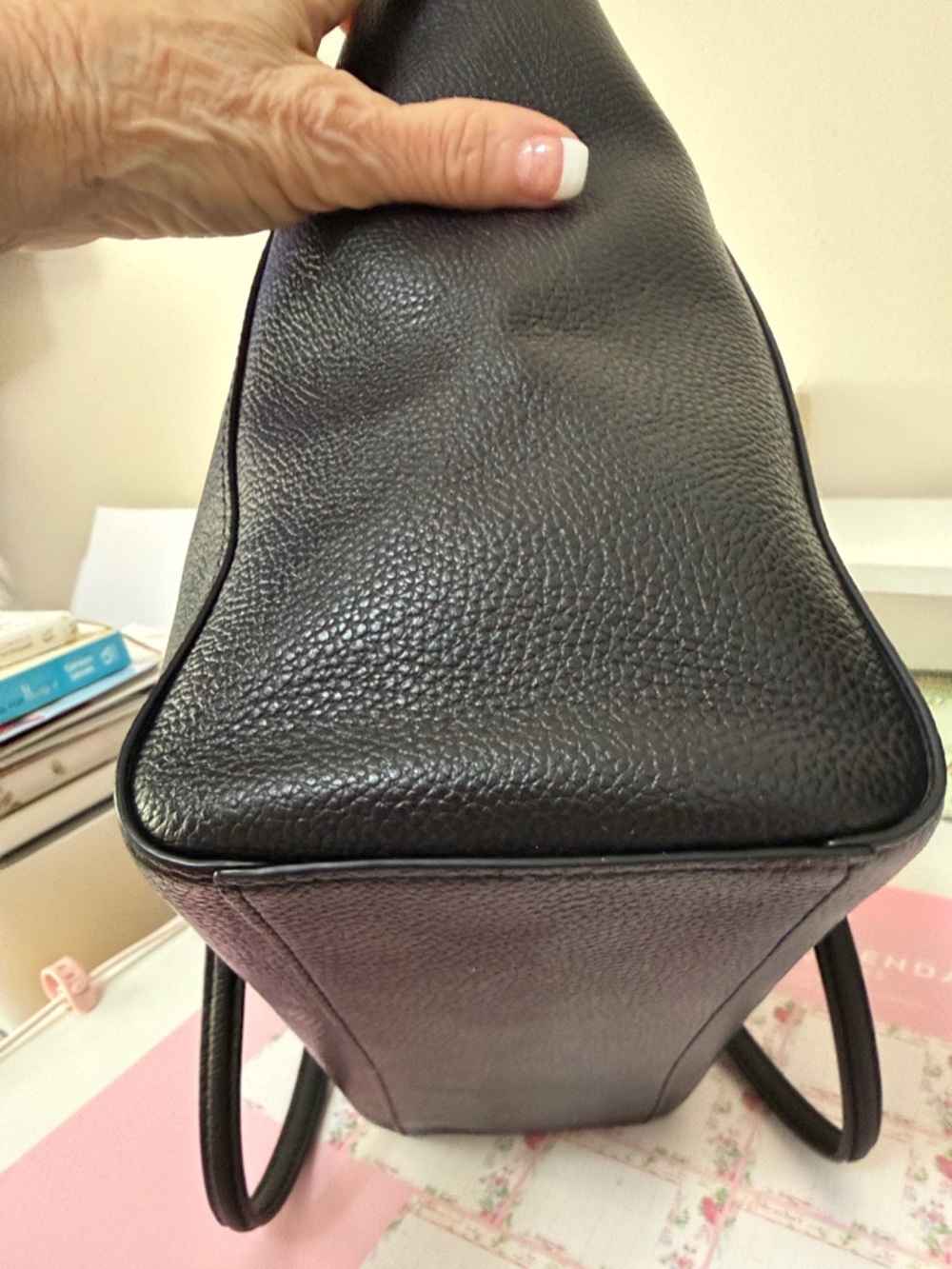 Coach Black Leather Tote with Gold Chain Handles - Picture 4 of 15